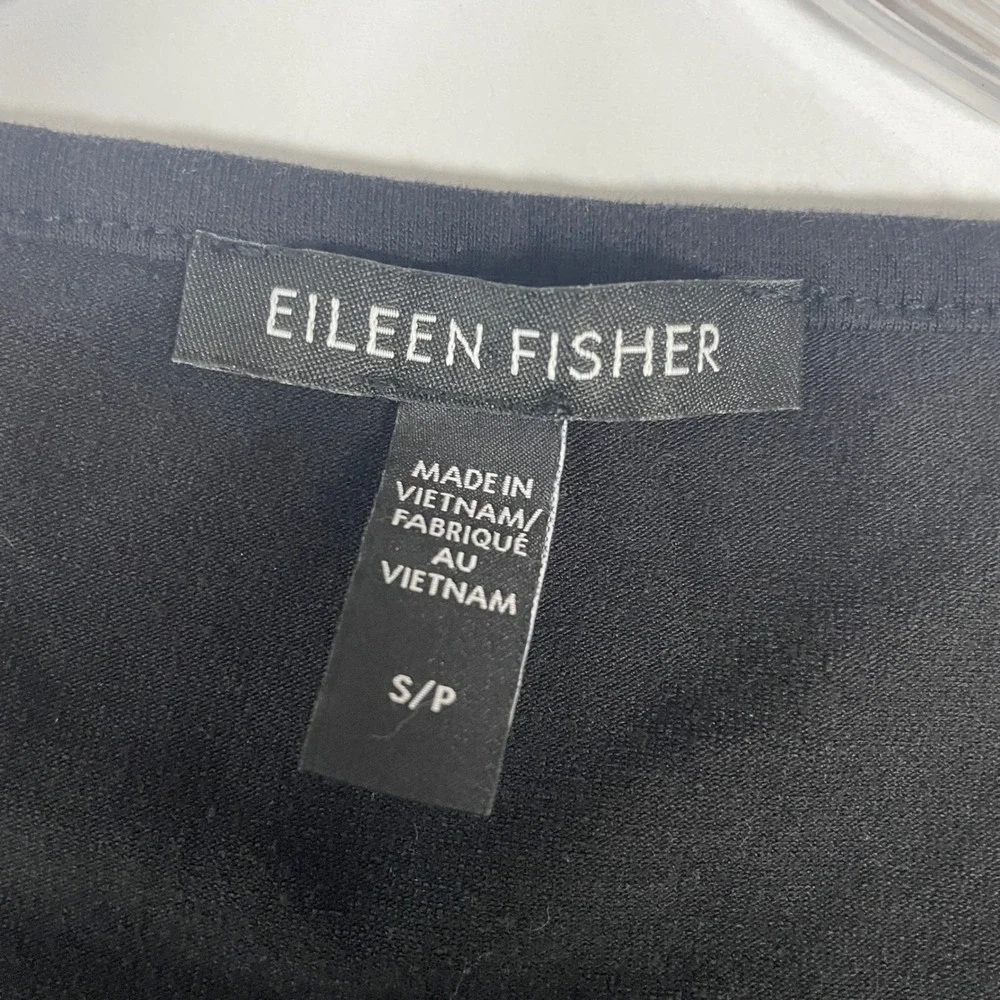 Eileen Fisher V-Neck Sleeveless Tunic Tank Top S Black Minimalist Quiet Luxury